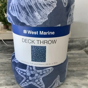 West Marine Blanket Deck Throw Nautical Blue Shells Throw Fuzzy 60 X 70 - Picture 1 of 4