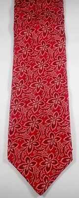 КРАСНЫЙ ГАЛСТУК HART SCHAFFNER MARX с РОЗОВЫМИ КОНТУРНЫМИ ТКАНЫМИ ЦВЕТАМИ 100% ШЕЛК - Изображение 1 из 4