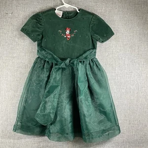 Vintage Girls Disney Store Minnie Mouse Green Velvet Dress 4/5 A15 - Picture 1 of 4