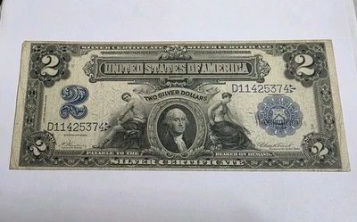 1899 $2 dollar silver certificate note Fr 251 Mini porthole vernon treat - Image 1 of 4