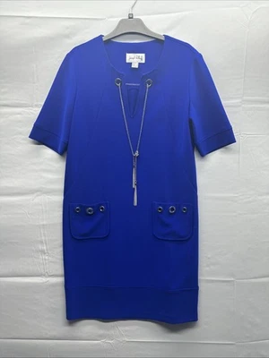 Joseph Ribkoff Women Blue Shift Dress Size 12 Short Sleeve Pocket & Chain Detail - Image 1 of 4
