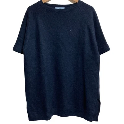 PRADA cashmere blend short-sleeved knit pullover, size 38, navy Women USED - Image 1 of 4