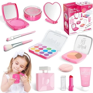 Kids Pretend Makeup Kit with Mirror, Fake Cosmetics Toy for Girls, Birthday Gift - Picture 1 of 45