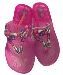 Jelly Sandals Girls Pink Purple Silver Beaded Front Size 13 Slip On Casual Shoes - Picture 1 of 12