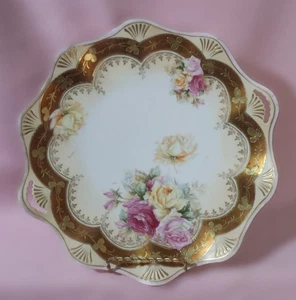 Hermosa Placa con Mango Perforado ROSA ROJO AMARILLO Rosas Grueso DORADO Borde Prusia - Imagen 1 de 6