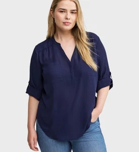 Torrid Damen Harper Georgette 3/4 Ärmel Pullover Bluse Marine Größe 5X 5 - Bild 1 von 10