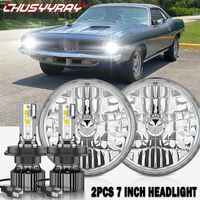 Par de faros LED redondos de 7 pulgadas altos bajos para Plymouth Barracuda Cuda Duster 340 Foto 1 de 4