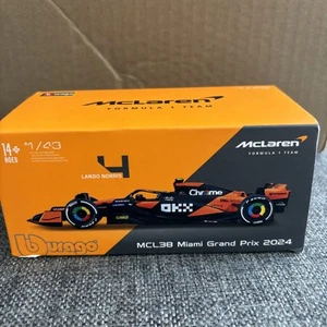 Bburago 1/43 Lando Norris LN4 #4 McLaren MCL38 Winner Miami 2024 w/Damaged Case - Picture 1 of 6