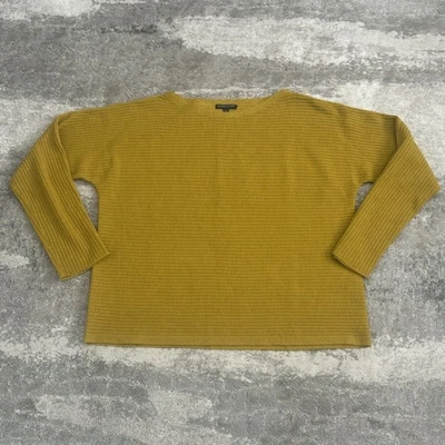Suéter Eileen Fisher feminino pequeno grande com nervuras lã quadrada mostarda *pequeno buraco* - Imagem 1 de 4