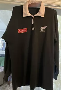 Mens Large Vintage New Zealand All Blacks 90s Canterbury Steinlager Rugby Shirt - Picture 1 of 8