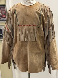 Buckskin, Leather 19th Century Frontier "Native American" War Shirt - Large 48" - Imagen 1 de 24