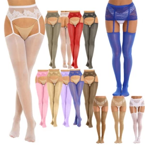 Women's Glossy See-through Lace Skirted Suspender Thigh High Stockings Hosiery - Picture 1 of 146