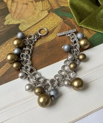 Vintage American Eagle Bracelet Silver Tone Gold & Silver Dangles Jewelry 🩶 - Image 1 of 4