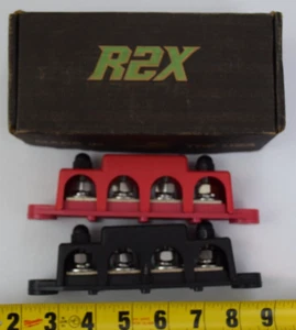 R2X 4-Post BusBar Power Distribution Blocks Black & Red 12V / 250A  5/16" - Picture 1 of 6