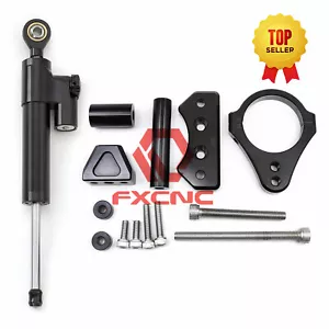 CNC Black Steering Damper Stabilizer w/Bracket Mount Kit Fits TNT600 BN600 QJ600 - Foto 1 di 11