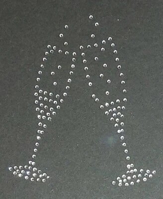 Hotfix Strass Bügelbild Sektgläser Glasstrass Applikation Handgelegt - Bild 1 von 4