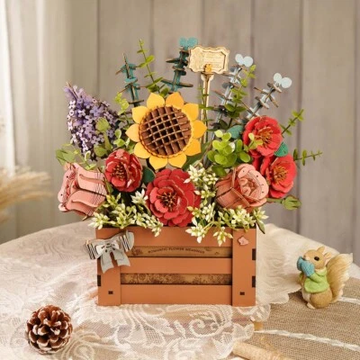 Ramo de flores de madera de rowood construcción flores artificiales decoración del hogar regalos para adultos Foto 1 de 4