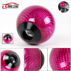 Universal Carbon Fiber Manual Gear Shift Pink Round Ball Shift Knob w/Adapters - Picture 1 of 10