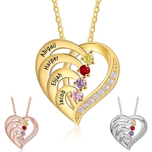 925 Sterling SIlver Heart Mother Necklace Birthstone Name Promise Pendant Gift - Picture 1 of 17