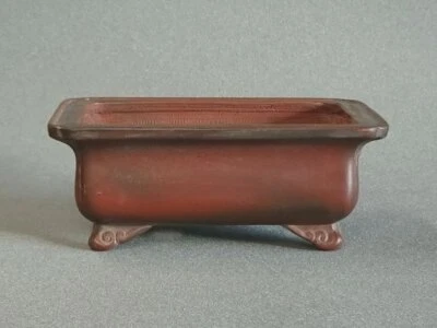 Japanese Bonsai Pot Tokoname BIGEI 5.7"(14.5cm) Brown Unglazed Rectangle G071 - Image 1 of 4