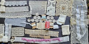 Antike Spitzenborte riesiges großes Set Kantenkragen französisches Tambour Netz Deckchen Vintage Puppe - Bild 1 von 24