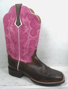 NEW Ariat Womens Brown & Pink Square Toe Western Boots 10023367 size mm 8.5 B* - Picture 1 of 10