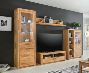 WOHNWAND WILDEICHE TEILMASSIV GEÖLT SCHRANKWAND WOHNZIMMER-ANBAUWAND 4-teilig - Bild 1 von 9