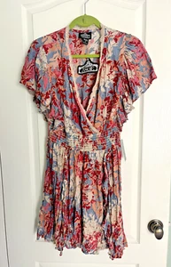 NWT Angie Floral Short Sleeve V-Neck Blue and Pink Sundress Women's Large - Picture 1 of 7