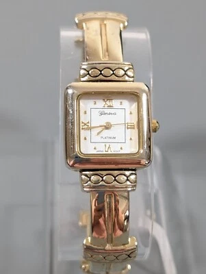Reloj Geneva Mujer Clásico Tono Dorado Cuadrado Número Romano Puño Bisagra Funciona Foto 1 de 4