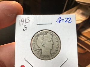 1915-S Barber Quarter US, Lower Mintage, Great Deal, Wholesale on a G is $22 - Picture 1 of 2