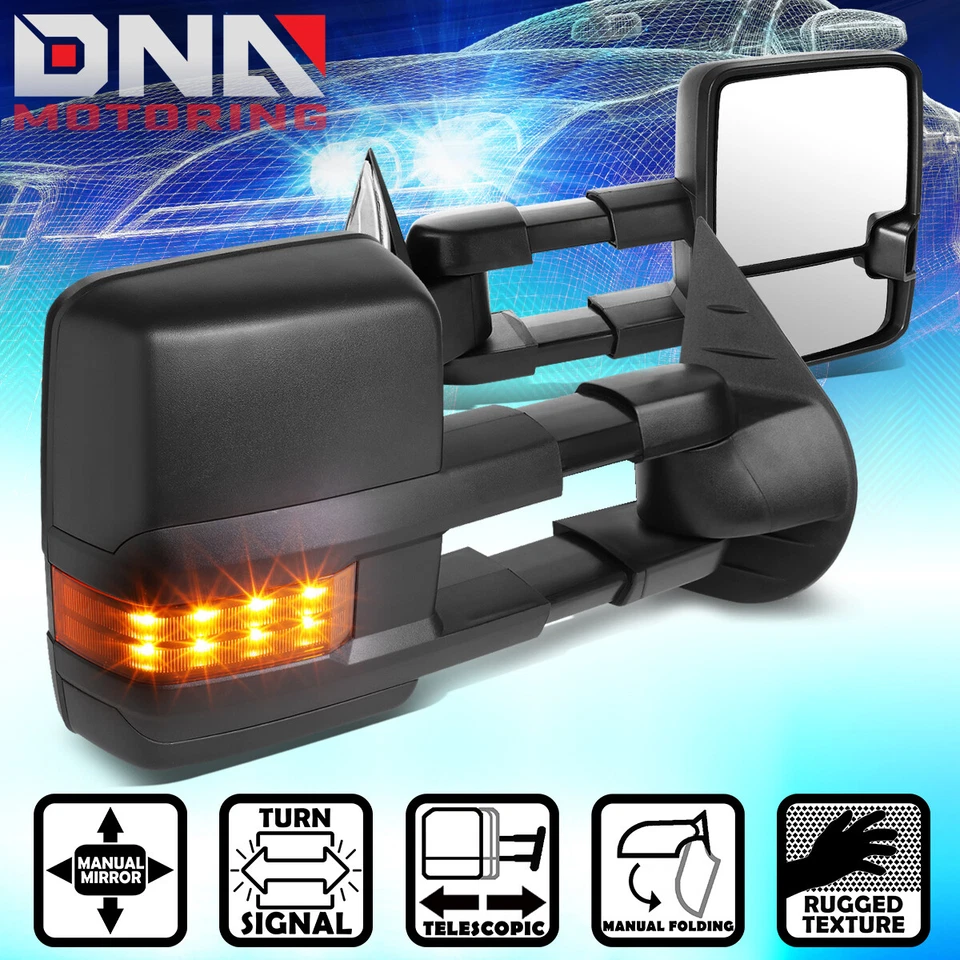 ДЛЯ 2007-2014 CHEVY SILVERADO ПАРА ЧЕРНЫЙ РУЧНОЙ БУКСИРОВКИ ЗЕРКАЛА + СВЕТОДИОДНЫЙ ЯНТАРНЫЙ СИГНАЛ - Изображение 1 из 4