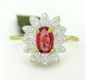 GENUINE RUBY & DIAMONDS RING 10k YELLOW GOLD * Free Certificate Appraisal * - Picture 1 of 5