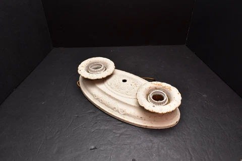 Antique Art Deco Brass Light Fixture Ceiling Flush Mount VTG 2 Bulb Nouveau Cover