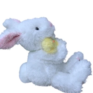 Hallmark Plush Easter Bunny with Chick Stuffed Animal White Yellow sounds 14in - Picture 1 of 18
