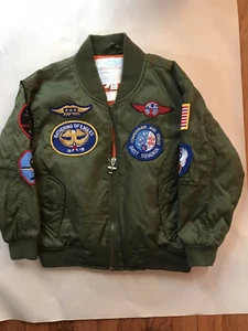 Vtg Flightline Youth/Childs Aviator Bomber Jacket Army Green Size 7L - Picture 1 of 9