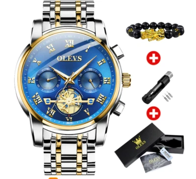 OLEVS Waterproof Luminous Chronograph Quartz Stainless Steel Watch,free braclet - Image 1 of 3