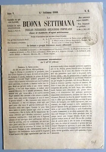 gx 36 Torino - LA BUONA SETTIMANA Periodico religioso popolare- Anno V -1860 N°6 - Imagen 1 de 1