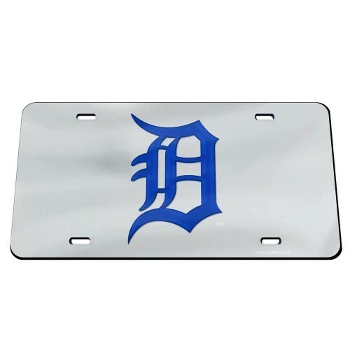 DETROIT TIGERS SILVER ACRYLIC CRYSTAL MIRRORED CAR LICENSE PLATE MLB - Image 1 of 1