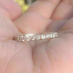 Solid 14K Rose Gold 0.90 CTW Round Cut Moissanite Full Eternity Wedding Band - Picture 1 of 8