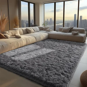 Area Rug for Living Room for Bedroom 4X6 Carpet Fuzzy Soft Shag High Pile Gray - Picture 1 of 9