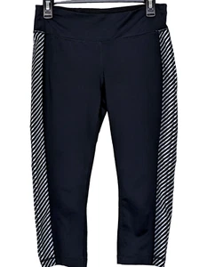 Ideology Sz M Black Capri Workout Stretch Pants Side Stripes - Picture 1 of 2