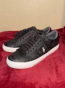 Polo Ralph Lauren Shoes Sneakers Grey Camo/cream Sayer Casual Chill Preppy - Picture 1 of 5