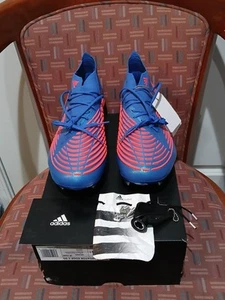 New Men's 10.5 Adidas Mens Rare Predator Edge.1 SG H02965 Blue Red Soccer Cleats - Picture 1 of 11