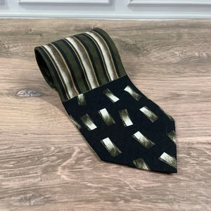Corbata para Hombres J Biades & Co Verde Negro Rayas Geométrica Seda Hecha a Mano EE. UU. - Imagen 1 de 6