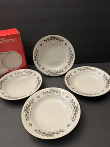 Yuletide Holly Christmas Soup Rimmed Bowl JAPAN 8” NIB - Picture 1 of 4