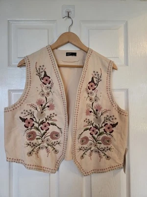 Nobody's Child embroidered waistcoat with studded trim ivory Size Large Cotton - Image 1 of 4