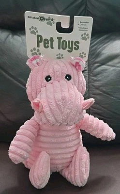 Giftable World 9" Corduroy Hippo Dog Toy w/Squeaker, Pink, P19028 New - Image 1 of 4