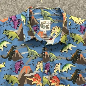 Crescent Creepers Dinosaur Button Front Shirt Mens XL Blue Short Sleeve Festival - Picture 1 of 7