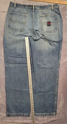 复古结构蓝色牛仔裤男式 34x32 36x31 Y2K 宽腿宽松说唱 — 第 1/4 张图片