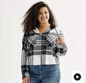 SO Camicia donna junior con cappuccio a quadri nero/bianco taglia 2X nuova - Foto 1 di 1